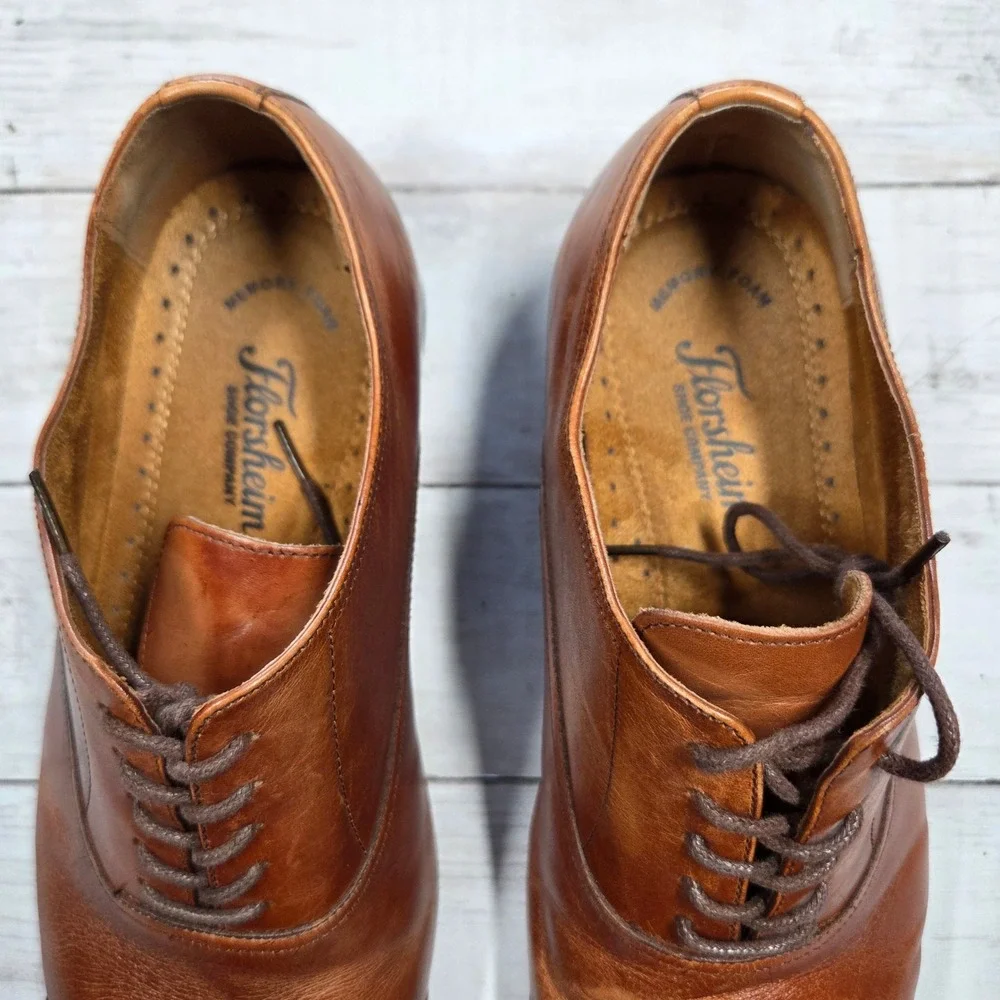 Florsheim Cap Toe Oxford Dress Shoes Men 10 3E Cognac Brown Leather Memory Foam